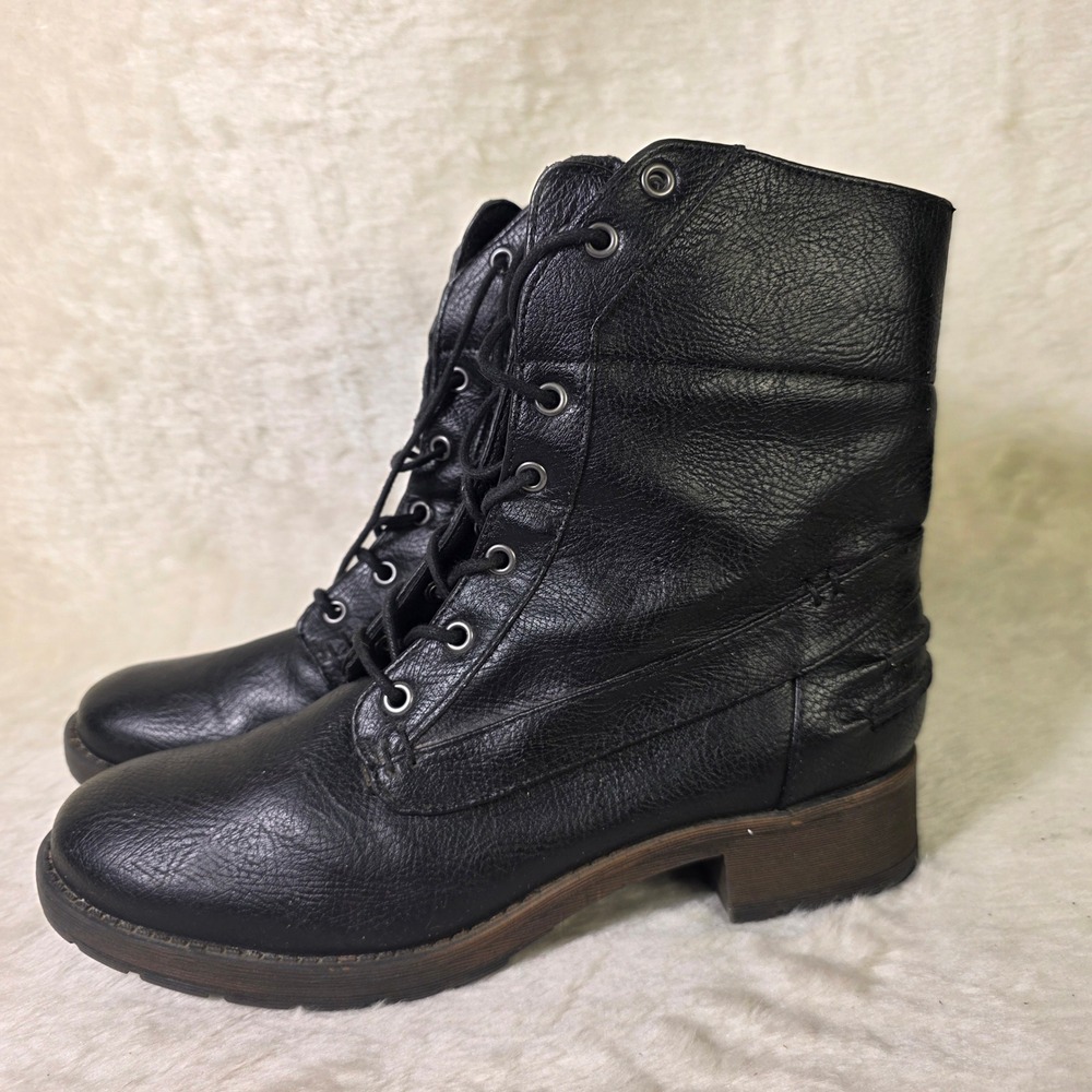 Bass Patrice Combat Boots Black Faux Leather Lace Up Womens 8 Good